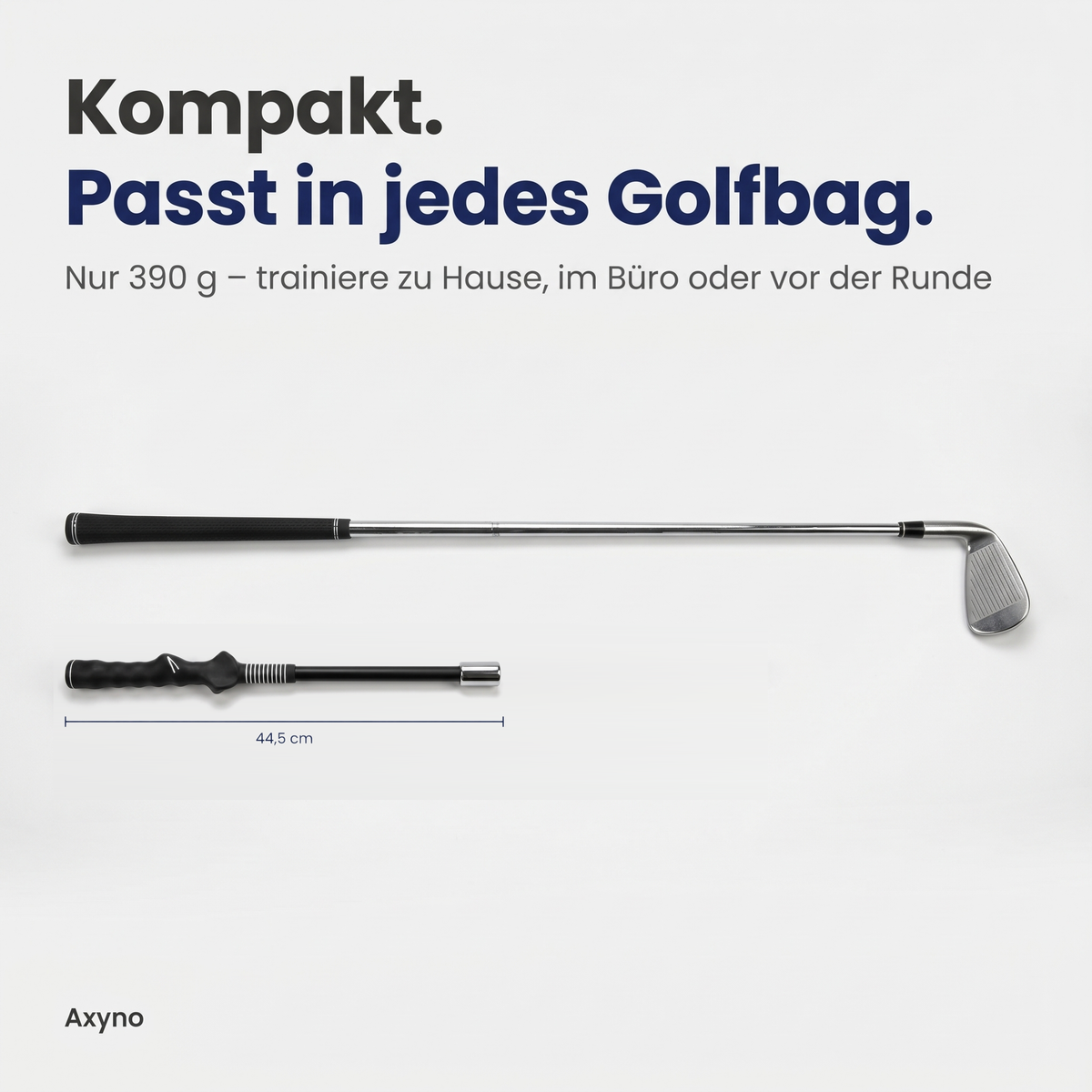 Kompakt: Golf Impact Trainer mit 44,5 cm im Größenvergleich zum Golfschläger